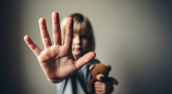 Bild vergr&ouml;&szlig;ern: Ein Kind hebt die Hand und signalisiert damit Stopp